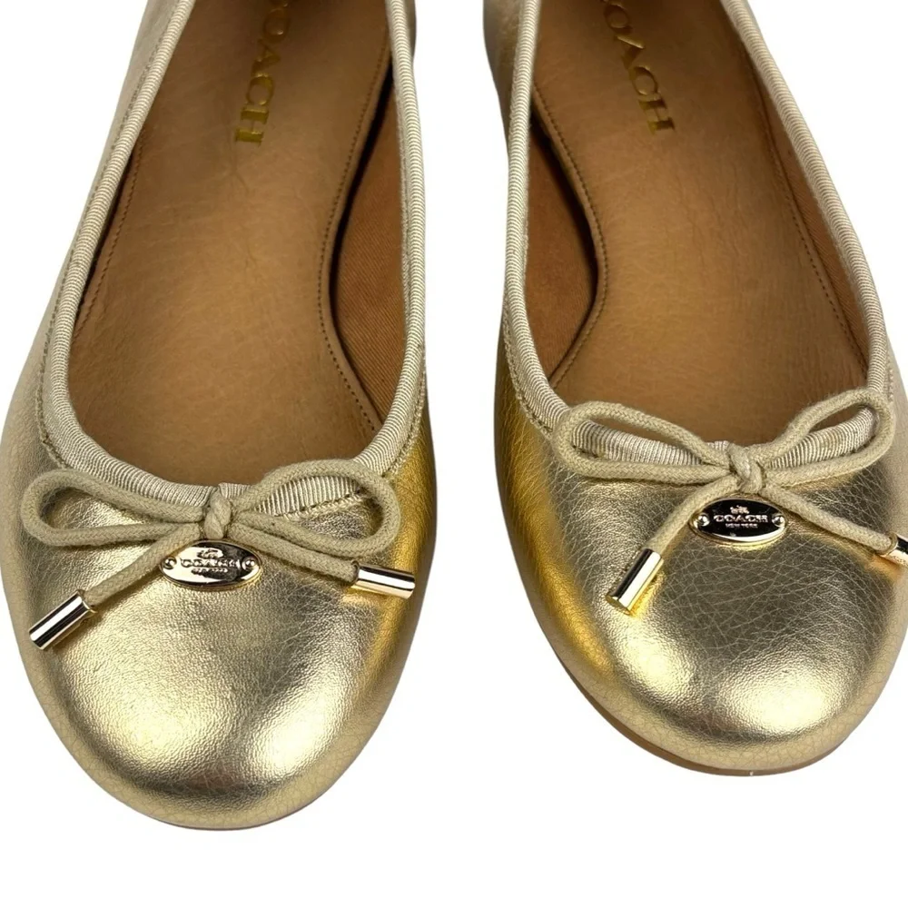 COACH LARA Q8259 METALLIC TUMBLED GOLD ROUND TOE HOLIDAY CLASSIC BALLERINA FLAT - Picture 9 of 13
